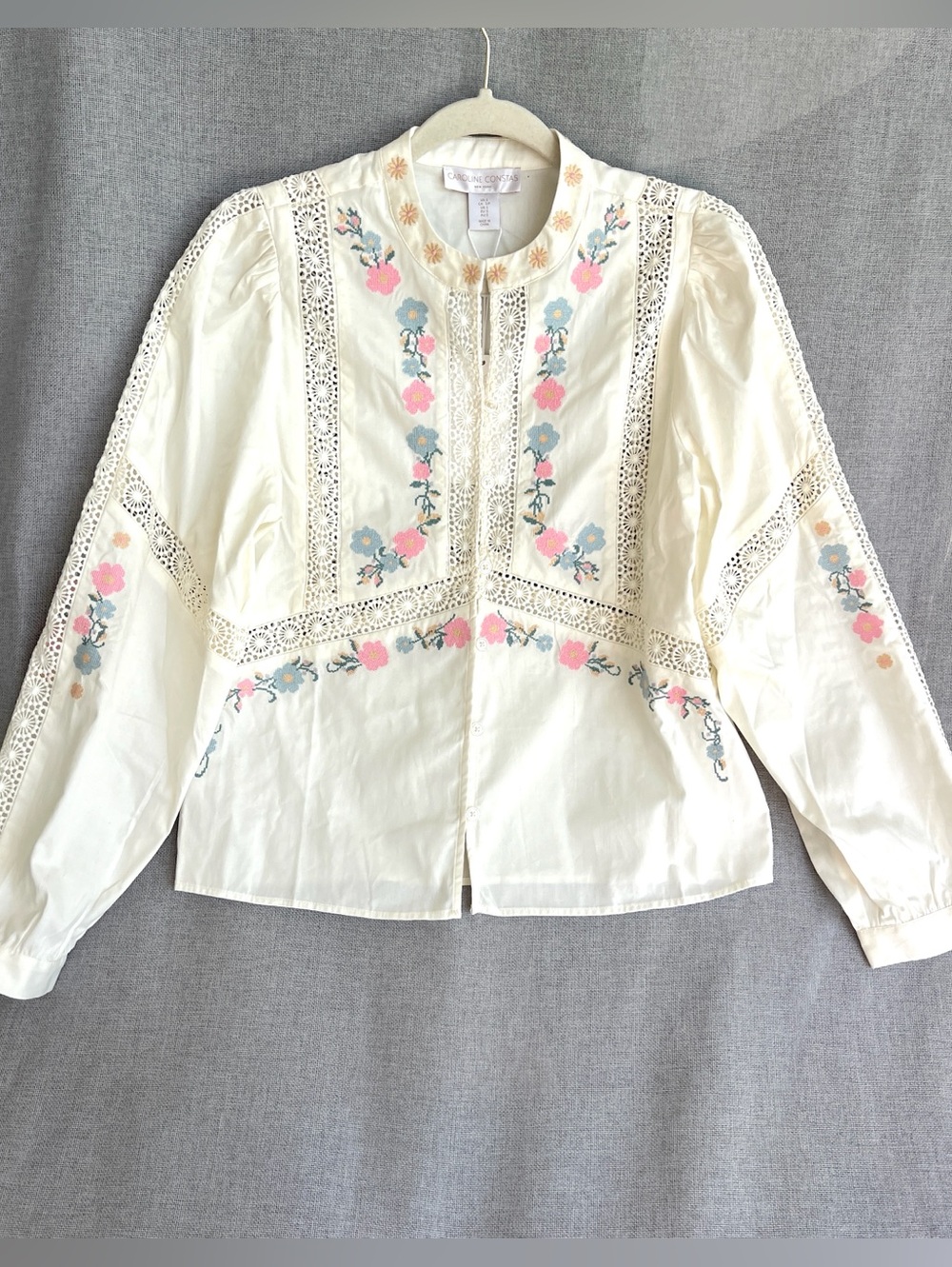 Caroline Constas Lace Embroidered Cotton blouse Ivory size S